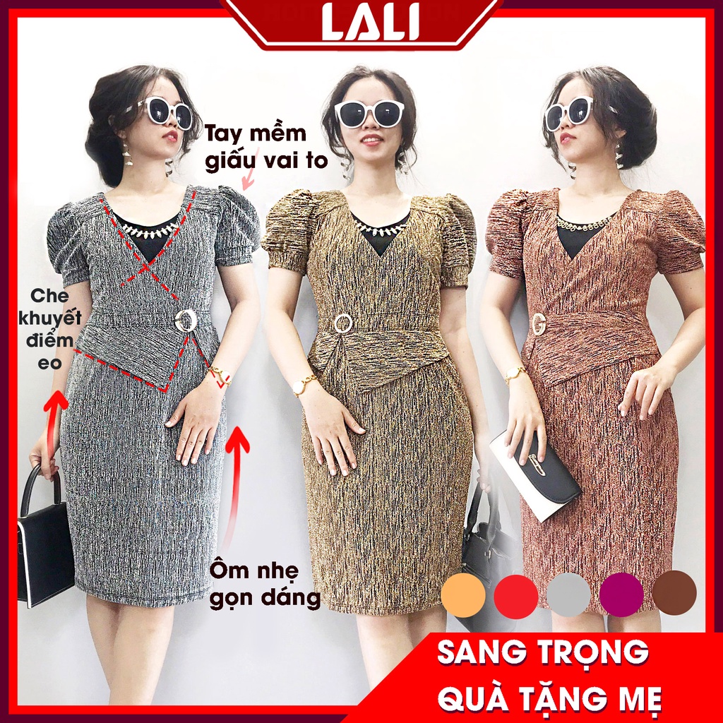 Đầm trung niên dáng ôm tay phồng, váy trung niên dáng peplum dự tiệc MS79