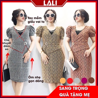 Đầm trung niên dáng ôm tay phồng, váy trung niên dáng peplum dự tiệc MS79