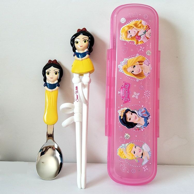 Set muỗng đũa tập ăn hộp inox bạch tuyết Snow White 3D DIsney cho trẻ em