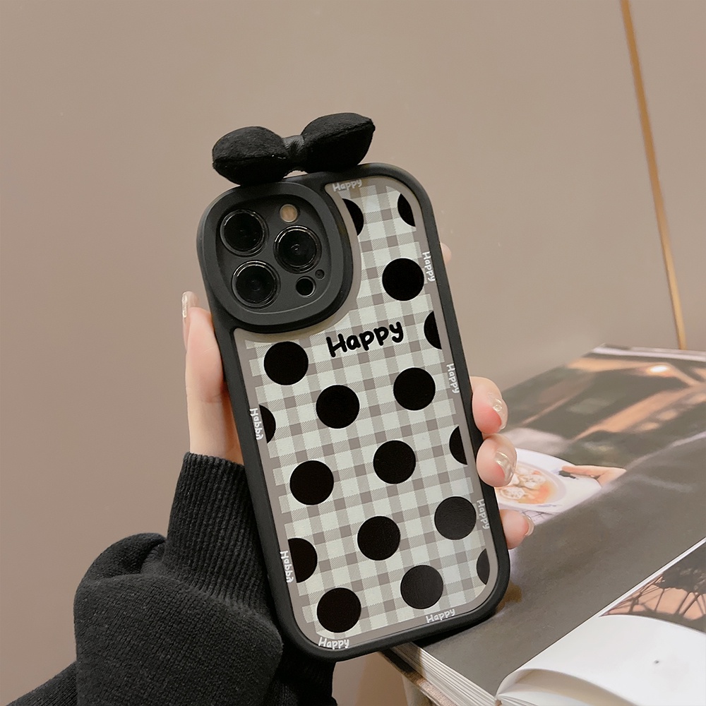 Ốp Điện Thoại TPU Mềm Chống Sốc Đính Nơ Họa Tiết Chấm Bi Cho iPhone 11 12 13 Pro max mini XS max xr 7 8 se2020 plus