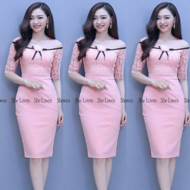 Đầm body phối nơ ren