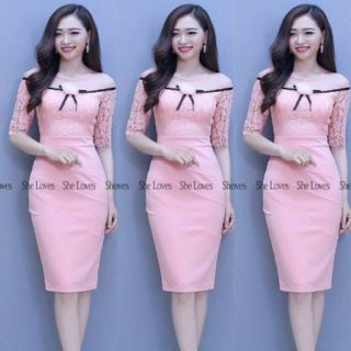 Đầm body phối nơ ren