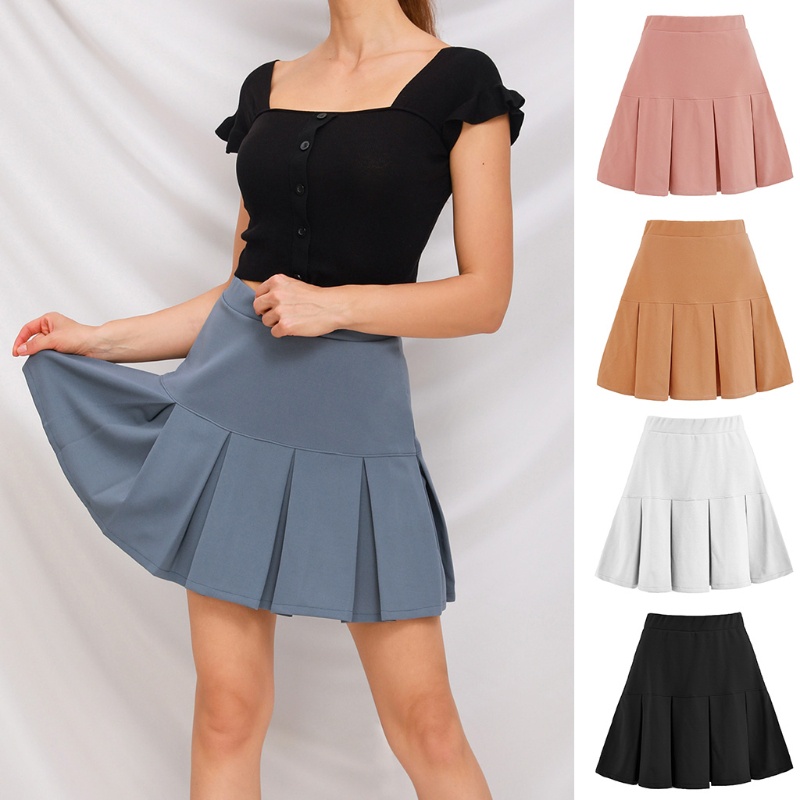 Chân Váy Chữ A Lưng Cao Xếp Ly Màu Sắc Đơn Giản Thời Trang Mùa Hè Cho Nữ