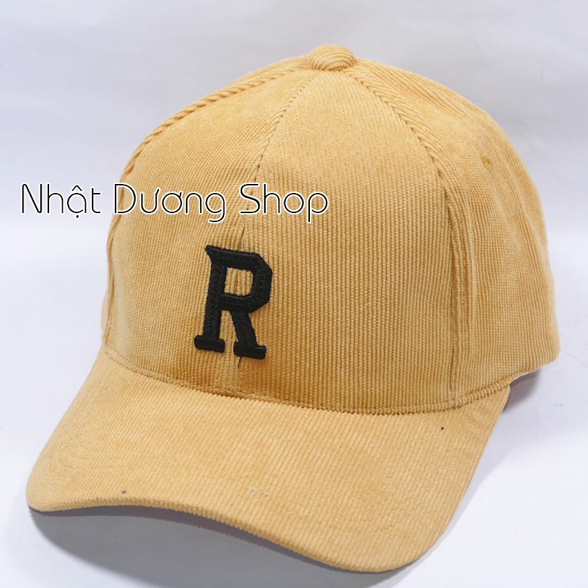 Mũ lưỡi trai ❤️ Nón kết thêu hình chữ R chất liệu nhung tăm cao cấp form unisex nam nữ