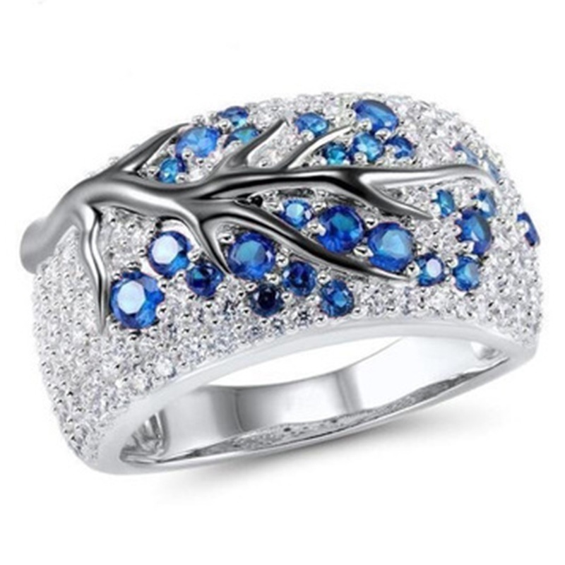 Nhẫn Cưới Hình Cành Cây Đính Đá Zircon Màu Đỏ / Xanh Dương / Tím Độc Đáo Cho Nữ