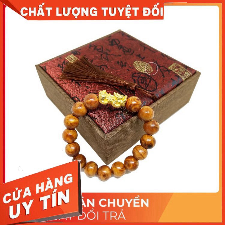 Vòng tay Huyết Long mix tỳ hưu vàng, Gỗ Huyết Long mùi hương dịu thơm, mang lại may mắn thần tài