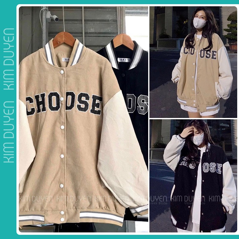 Áo Khoác Bomber CHOOSE Áo Khoác Chất Nhung Dày Dặn Form Rộng Unisex Nam Nữ Mặc Thoải Mái [Ảnh Thật + Video]