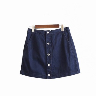 Chân váy jeans phối nút giữa