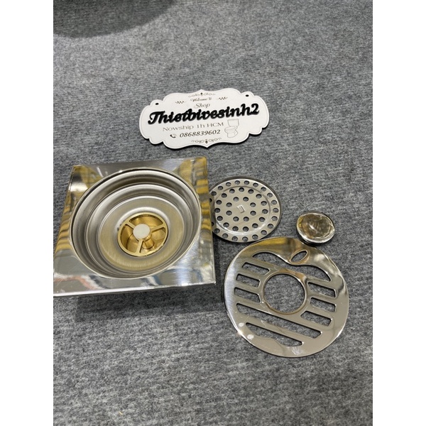 Phễu thoát sàn, hố ga thu nước chống mùi hôi,côn trùng inox 304 đế đồng dày 5mm ,kèm lỗ thoát máy giặt