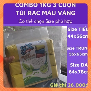 Túi 1kg gồm 3 cuộn bao rác tự hủy - túi đựng rác sinh học màu VÀNG