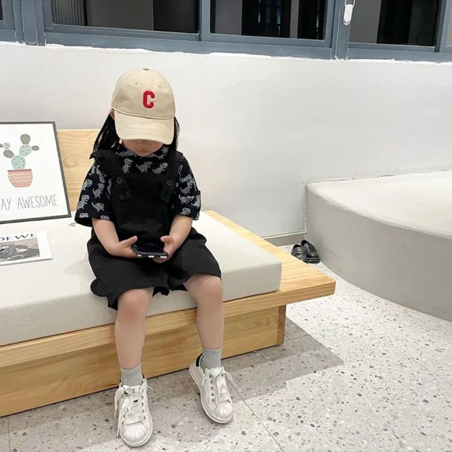 Bộ Áo Thun Cotton Tay Ngắn In Họa Tiết Hoạt Hình Khủng Long Và Chữ Dễ Phối Đồ Thời Trang Mùa Hè Phong Cách Hàn Quốc Cho Bé Trai Và Gái