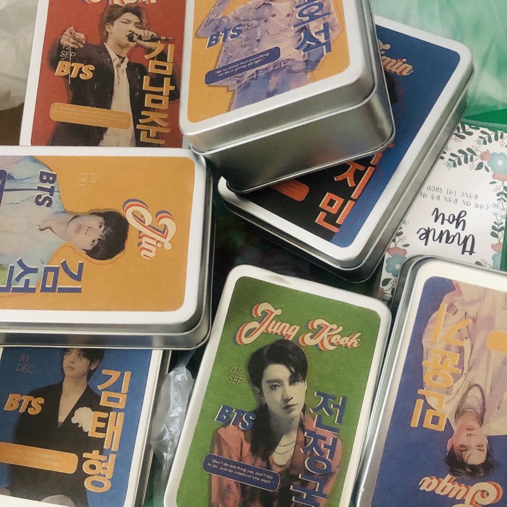 Set 7-99 card BTS combo gift và Hộp KIM LOẠI 7.5x11x4cm đựng được 100 card BTS Vintage Kpop All Stars sang xịn mịn