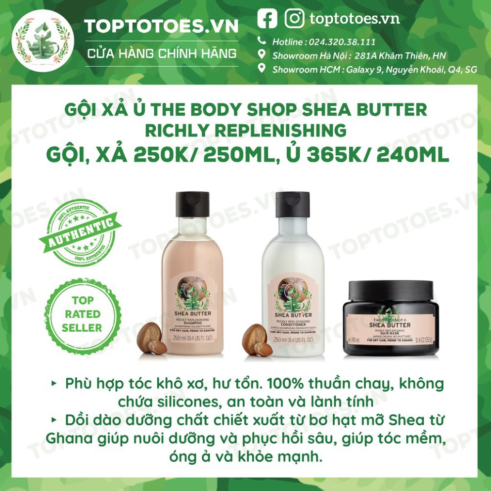 SALE LỚN Gội xả ủ The Body Shop Strawberry/ Shea Butter/ Green Tea cho tóc mềm thơm, chắc khỏe SALE LỚN