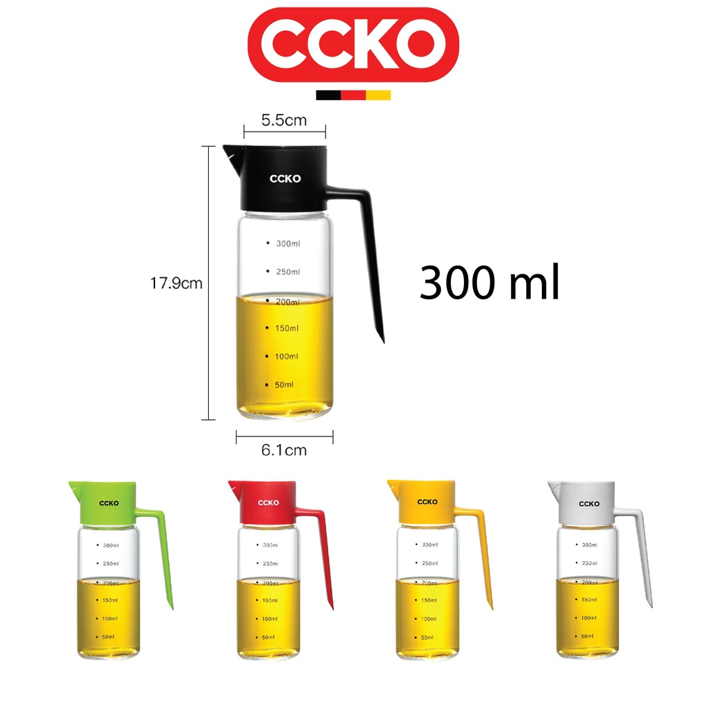 Bình dầu thủy tinh borosilicate dáng cao, nắp nhựa nhiều màu cao cấp CCKO