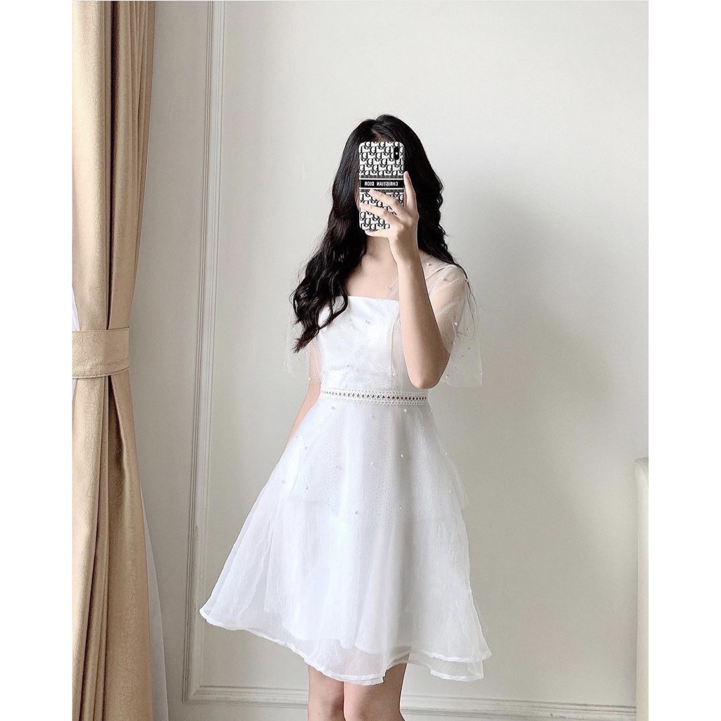 [CÓ MÚT NGỰC] Đầm dự tiệc trắng xòe dạo phố xòe phối kim tuyến vải may 2 lớp siêu dày dặn [Her clothing] | BigBuy360 - bigbuy360.vn