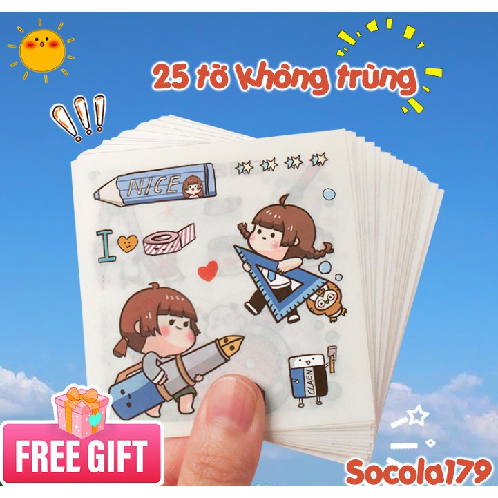 Set 25 tờ sticker siu cute dán trang trí, không trùng hình