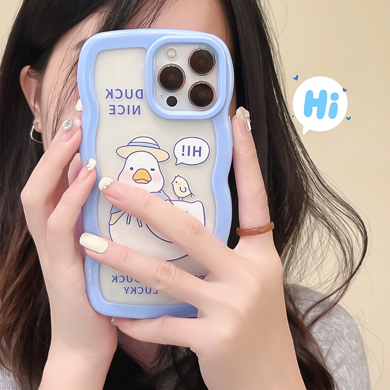Ốp Điện Thoại Acrylic Phối Ren Họa Tiết Vịt Hoạt Hình Cho iphone 13Pro 12Promax 6 xs