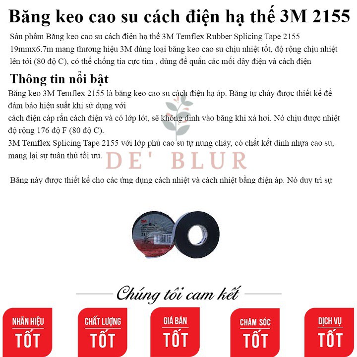 Băng Keo Điện Hạ Thế , Cách Nước 3M Temflex 2155 khổ 19mm x 6.7m