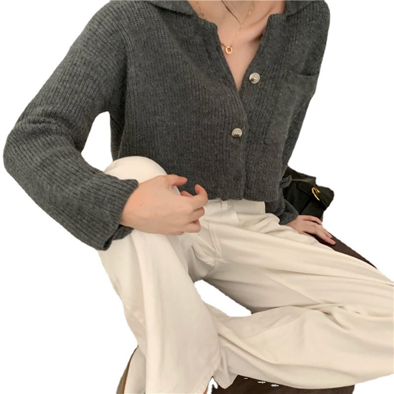 Áo Khoác Cardigan Dệt Kim Dáng Ngắn Mềm Mại Màu Cà Phê Phong Cách Hồng Kông Thời Trang 2022 Cho Nữ