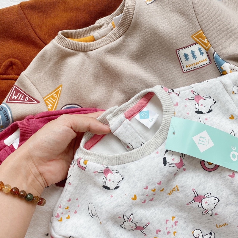 Bộ nỉ lót lông bé trai bé gái xuất dư chất mềm mại dày ấm