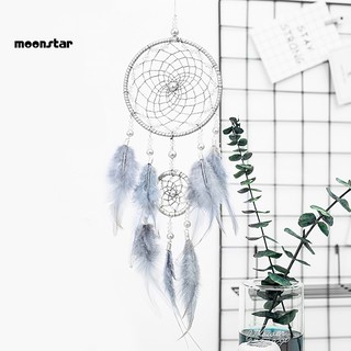 Dreamcatcher bằng sắt đính lông vũ và ngọc trai tinh tế trang trí nội thất