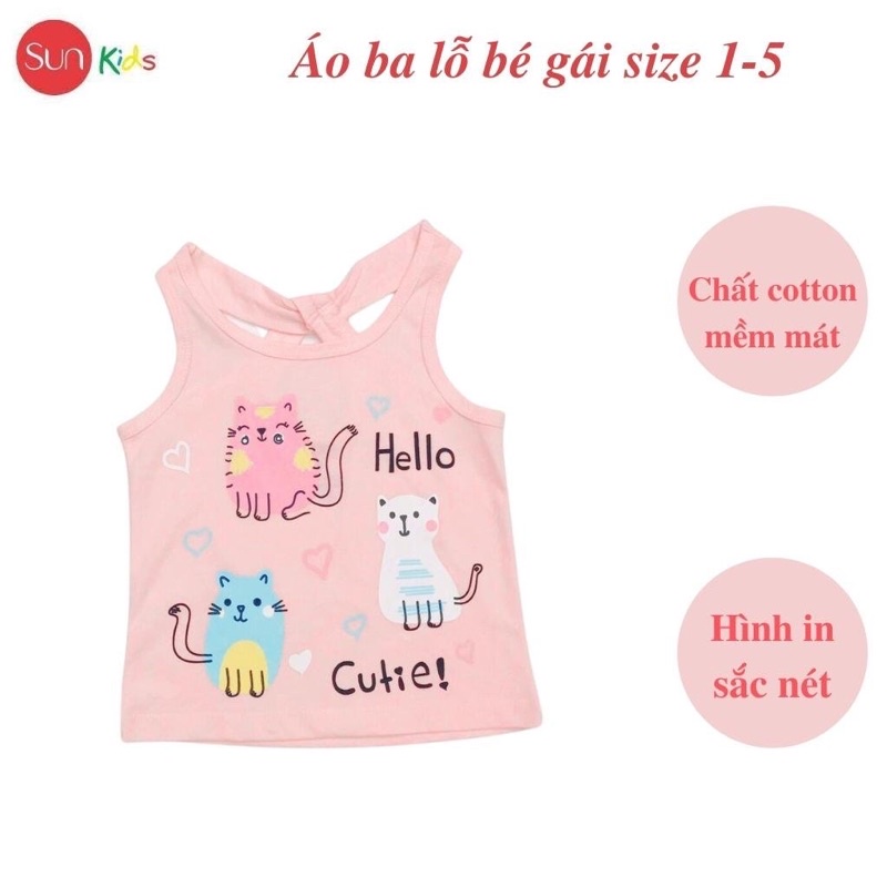 Áo thun bé gái, áo phông bé gái dáng ba lỗ, chất cotton, nhiều màu, size 1-5 - SUNKIDS1