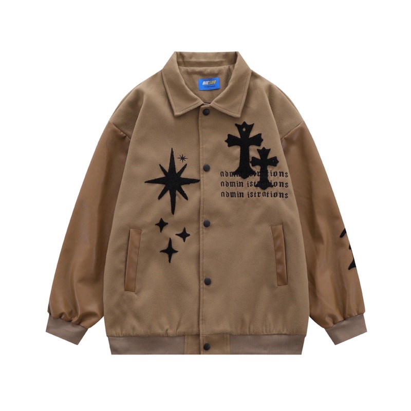 Áo bomber varsiry jacket hoạ tiết thánh giá OBIDESS chất liệu dạ phối da siêu đẹp phong cách Ulzzang Hàn quốc