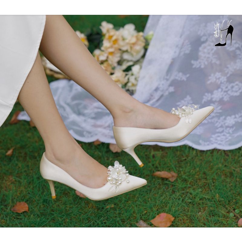 Giày Cưới Cô Dâu, Giày Cao Gót Nữ Đẹp Elie- Giày Ngọc Hoa Cánh Cứng