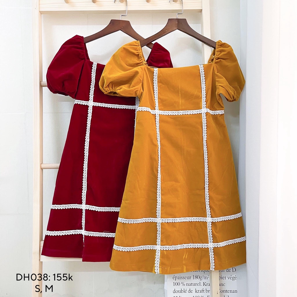 Đầm nhung phối viền ren (DH038)