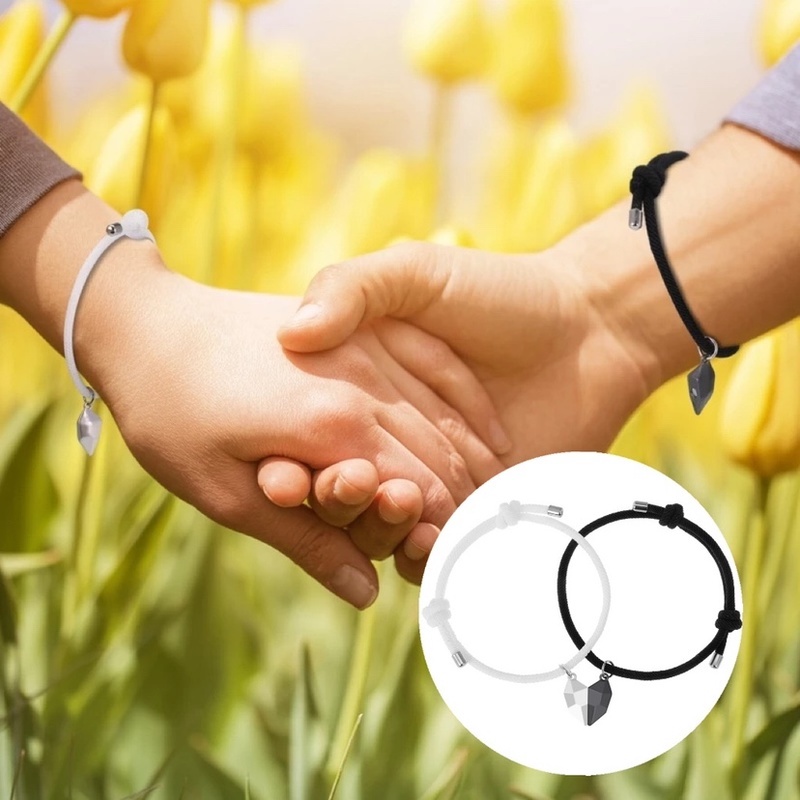 Set 2 Vòng Tay Dây Bện Mặt Kim Loại Hình Trái Tim Cho Cặp Đôi