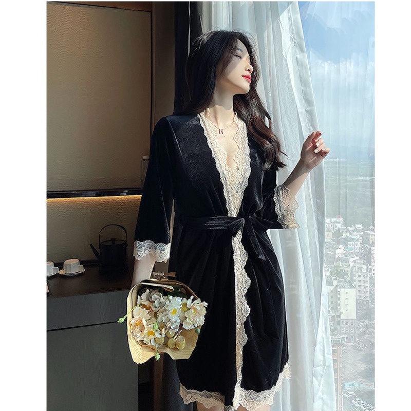 Bộ Đồ Ngủ Liền Thân Bằng Lụa Lạnh Phối Ren Có Miếng Đệm Ngực Gợi Cảm Thời Trang Thu Đông Hàng Mới Dành Cho Bạn Nữ