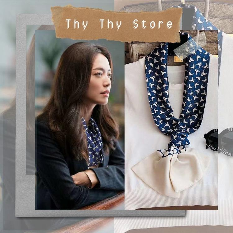 khăn cà vạt mặt trăng CHỮ C XANH 2 lớp 2 màu cao cấp 15x150cm-N1CX Khăn bandana lụa ThyThy băngđô