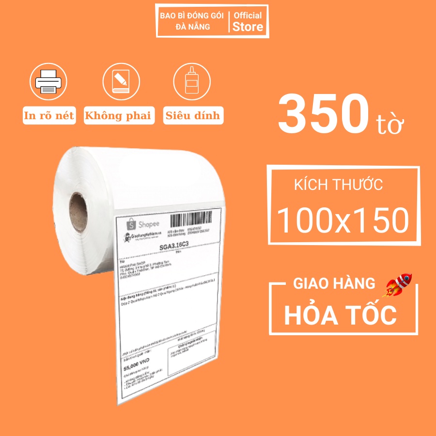 Giấy in đơn hàng, in nhiệt 100x150 khổ A6, cuộn 350 tem, sẵn lớp dán tiện lợi, giấy dày, keo dán chắc, in đơn hàng