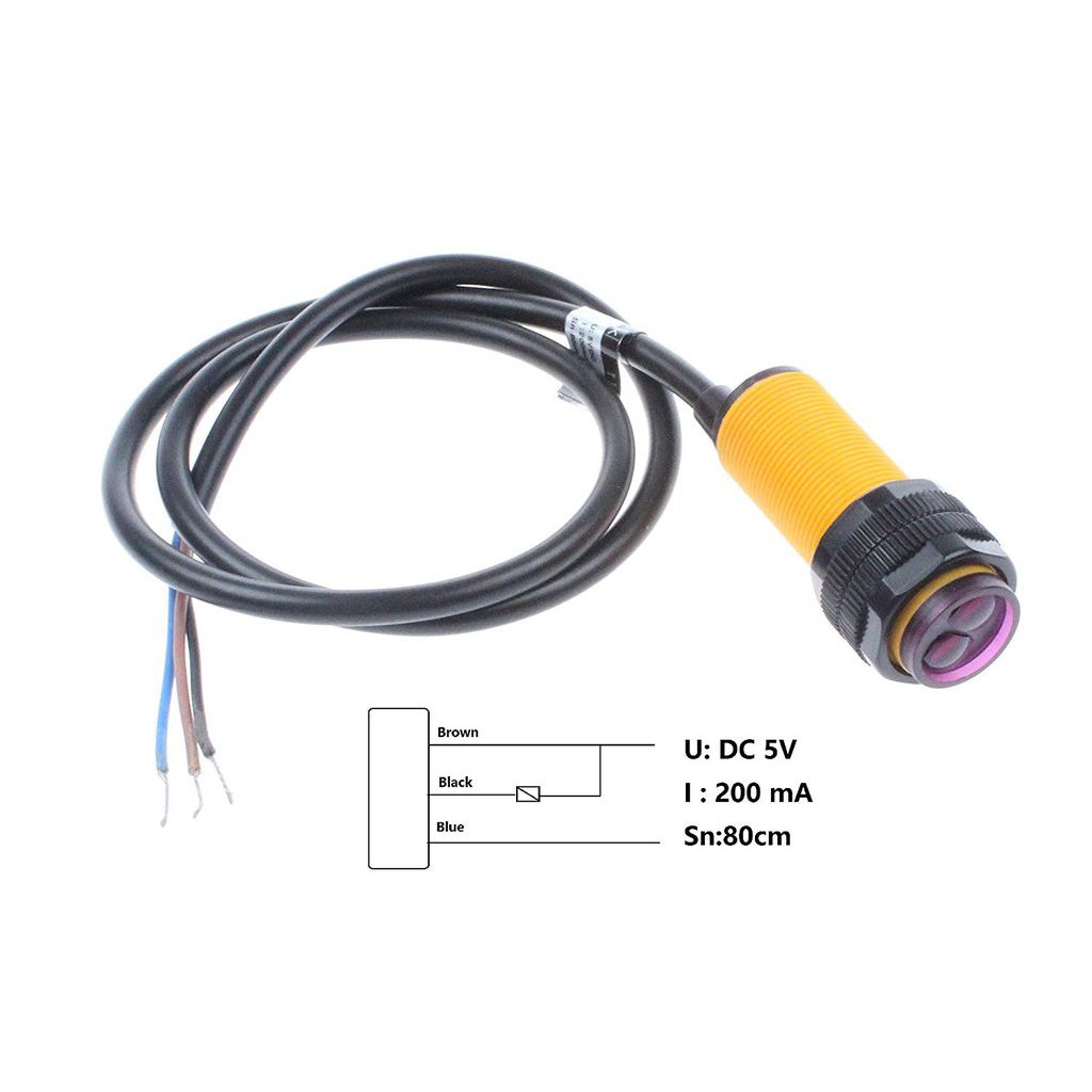 Cảm biến quang E18 D80NK (NPN) phạm vi phát hiện từ 5-80cm có thể điều chỉnh, có tem, không bị nhiễu