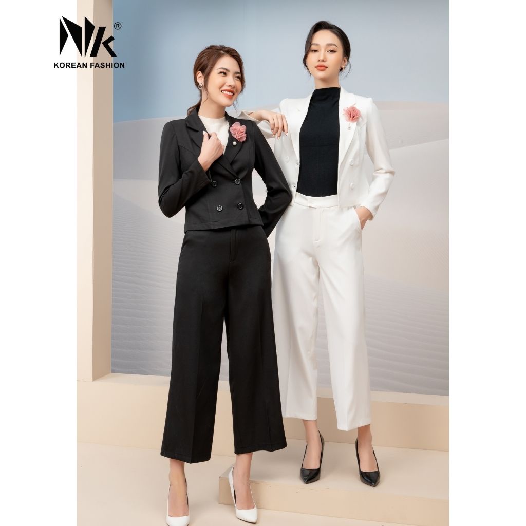 Bộ Vest Nữ Công Sở NK Fashion Áo Dài Tay Kết Hợp Quần Tây Ống Rộng, Chất Vải Nhập Hàn NKBD2106021