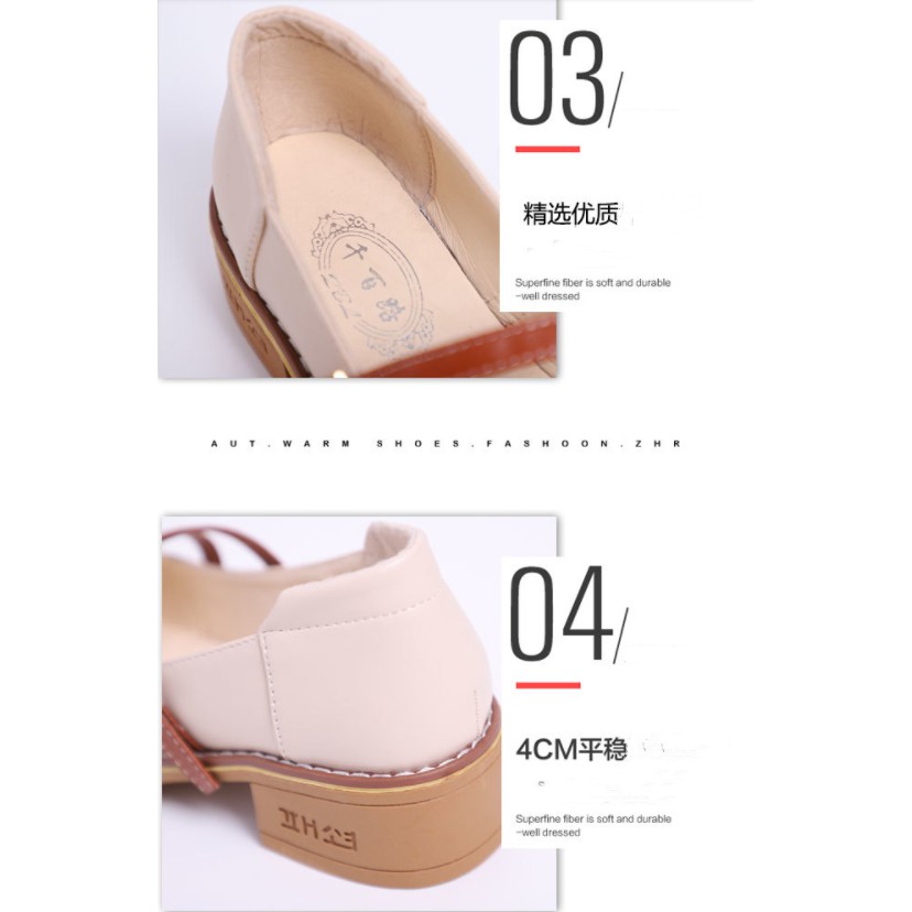Giày Búp Bê Nữ Slip On Đính Đá Đế Thấp 4CM Phong Cách Nhật Bản Quai Ngang