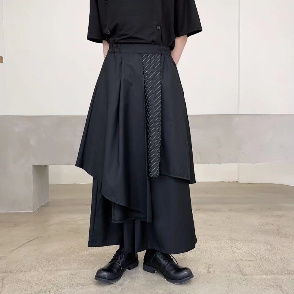 Yohji yamamoto Quần Dài Đến Mắt Cá Chân Dáng Rộng Lệch Tà Kẻ Sọc Phong Cách Đường Phố
