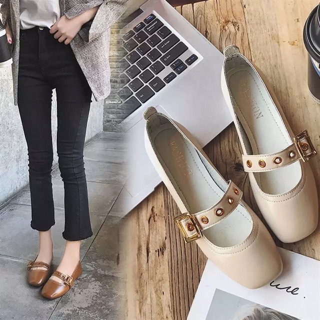 Giày bệt mõm vuông da mềm