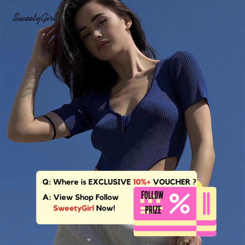 Áo Liền Quần Ngắn Tay Cổ Chữ V Eo Thấp Màu Trơn Thời Trang 2022 Cho Nữ