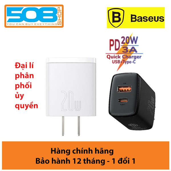 Củ sạc nhanh 20W 2 cổng, Cốc sạc nhanh đa năng Baseus Compact Quick Charger PPS/ PD /QC 3.0 20W (2 cổng USB + Type C)