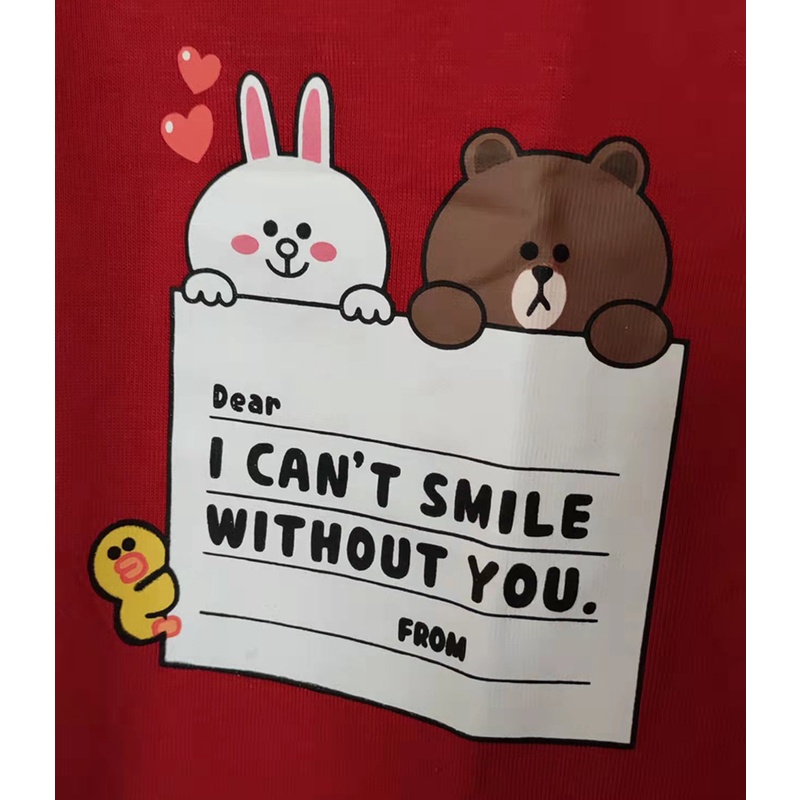 LINE FRIENDS Áo Thun Cotton Nguyên Chất Tay Ngắn In Hình Gấu Nâu Uniqlo UT Line Cho Cặp Đôi