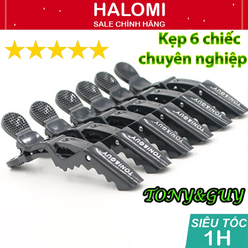 Kẹp mỏ vịt làm tóc nhựa Tony&guy 6 chiếc, kẹp cá sấu màu đen nhựa ABS chắc chắn chính hãng HALOMI