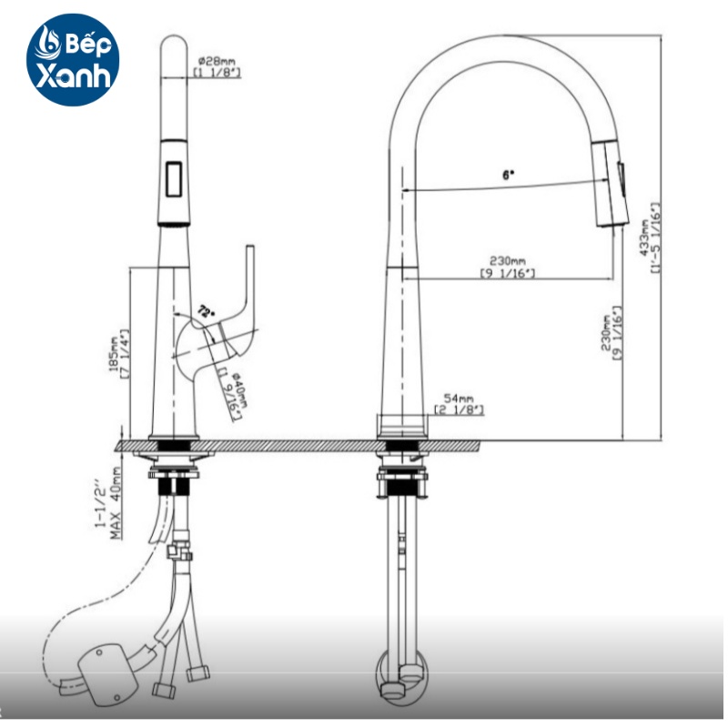 [FREESHIP HCM] Vòi Rửa Chén Nóng Lạnh Ecalite EF-K569BR - Dây Rút - Màu Đen