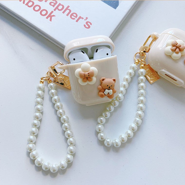 Vỏ bảo vệ hộp sạc tai nghe Airpods Pro/AirPod 1 / 2 Pro3rd họa tiết gấu đính nơ dễ thương
