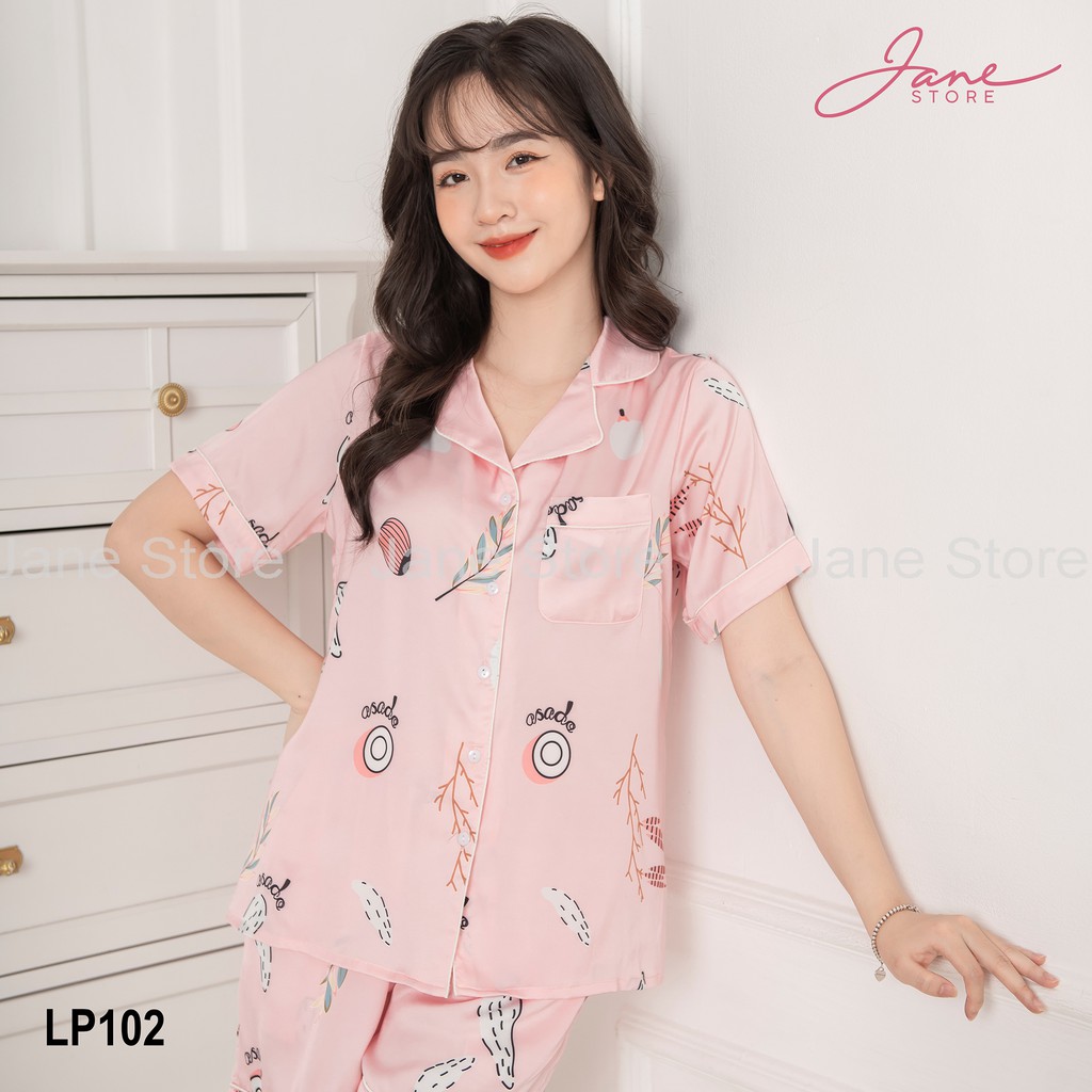 Pijama lụa cao cấp Bộ ngủ nữ mặc nhà họa tiết dễ thương Jane | BigBuy360 - bigbuy360.vn