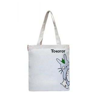 [TẶNG MÓC KHÓA] Túi vải tote đeo vai đeo chéo in hình Totoro trắng