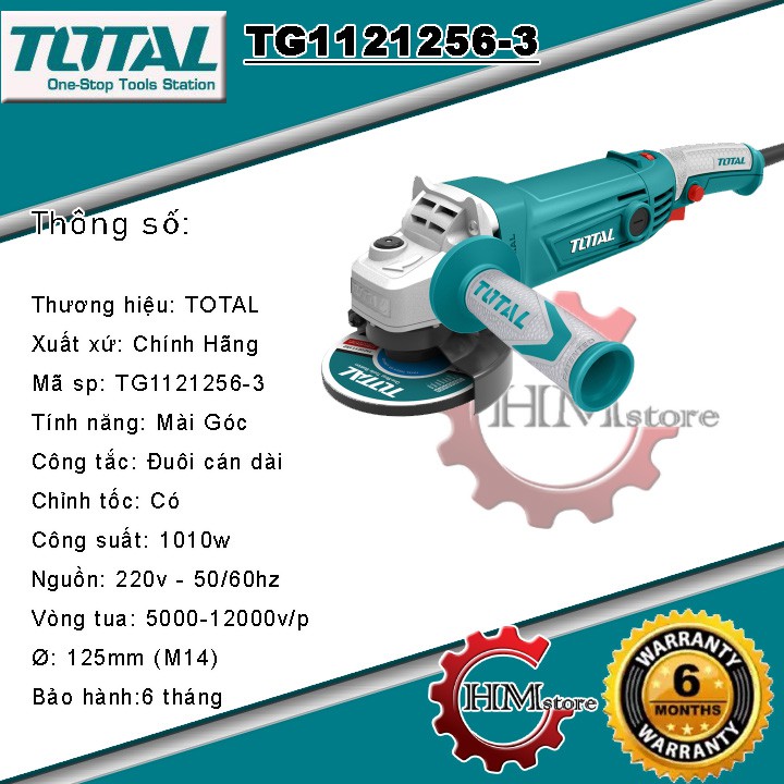 [Chính hãng] Máy mài góc, máy mài cầm tay TOTAL TG1121256 - Máy mài 125mm ( 1tấc2) Công suất 1010w BH 6 tháng