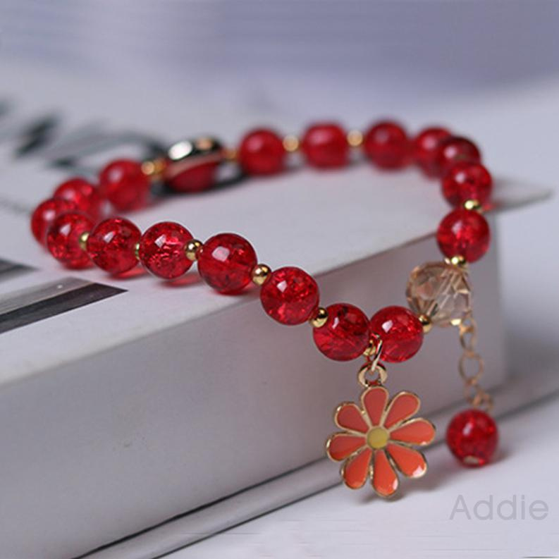 [Addie] Chúng tôi hoa pha Hạt lê đáng yêu Daisy Charm Fortune Vòng tay cho phụ nữ Cô gái Vòng tay Chuỗi đeo tay Đồ trang sức