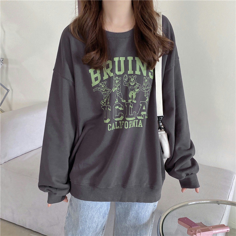 SUXI Áo Sweater Tay Dài Dáng Rộng In Chữ Phong Cách Hàn Quốc Thời Trang Xuân Thu Cho Nữ