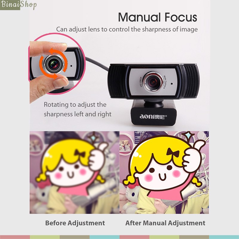Aoni C33 - Webcam Livestream Siêu Nét, Họp Trực Tuyến, Học Online, Lấy Nét Chủ Động, Góc Quay 80 Độ